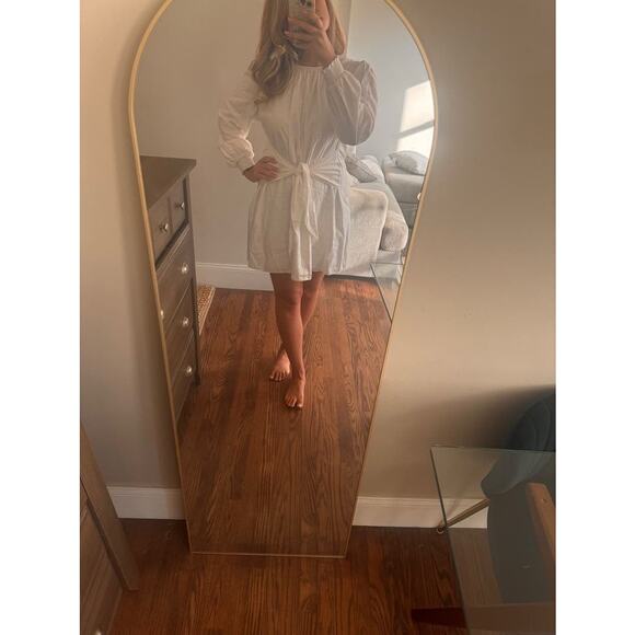 MICHAEL KORS White Long Sleeve Crewneck Linen Tie Front Mini Dress Size Medium - Picture 11 of 11